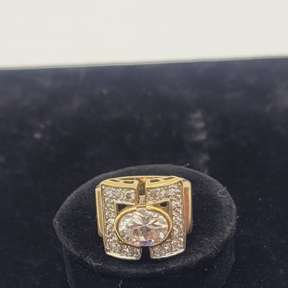 Gold Tone EDCO Large Solitaire Cubic Zirconia Ring Size 5.5​​​